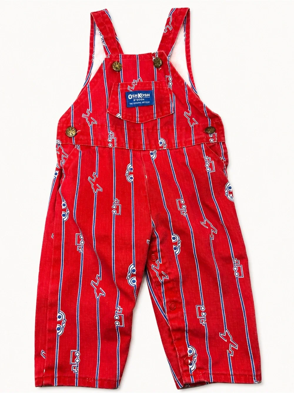 Vintage OshKosh B'gosh Red Striped Overalls with airplane and Vehicle Print